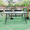 DKIEI Large Garden Dining Table Glass Top Rectangle Outdoor Table with Parasol Hole Steel Frame for Patio Balcony Black 150L x 90Wcm