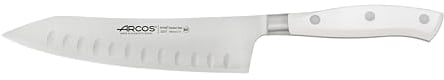Arcos Serie Riviera Blanc - Cuchillo Rocking Santoku - Hoja de Acero Inoxidable Forjado NITRUM 180 mm - Mango de Polioximetileno (POM) Color Blanco