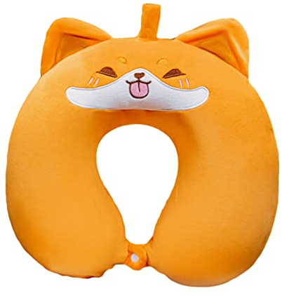 Memory Foam Reisekissen Kinder Tragbar Kinder Nackenkissen Niedliche Tierform U-förmige Nackenhörnchen Reise Schlafkissen für Flugzeug Auto Zug Büro (Orange Fuchs)