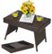 RELAX4LIFE Folding Rattan Table, Small Wicker Side End Table, Portable Bistro Coffee Table for Garden Patio Poolside (with Adjustable Foot Pads)