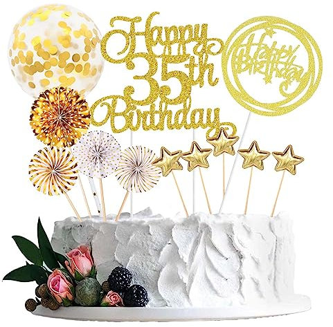 Jxuzh Tortendeko 35 Geburtstag Gold Frau Männer Happy Birthday 35 Glitter Cake Topper 35.kuchendeko Geburtstag Happy 35th Birthday Tortendeko 35 Jahre Geburtstag Kuchen Deko 35 Geburtstag Frau