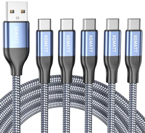 USB C Kabel [5Stück 2m] Schnellladung, Ladekabel USB C Nylon Type C Kabel für Samsung Galaxy S22 S21 S20 S10 S9 S8, LG G5 G6 V20, Huawei P30 P20 P10,Blau