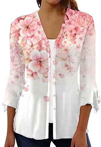 Chemise À Jabot Chemises Blanches Femme Chemise Beige Femme Chemisier Femme Chic Chemise A Fleur Femme Chemise Jeans Femme Chemisier Blanc Chemise Multicolore Femme Blouse Grande Taille (Rose,XL)