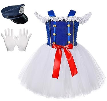 CHICTRY Kinder Matrosenanzug Mädchen Schuluniform Rüschen Minikleid Tutu Partykleid Schleife Vorne Mit Navy Sailor Mütze Handschuhe 3tlg Kinderkostüm Blau 92-98