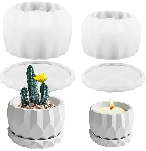 2 Stück Silikonform Kerzenhalter Silikonform Blumentopf mit Tretlager Silikonformen Gießform Kerzenhalter mit Rhombischer Schnitt Beton Gießform für DIY Kerzenglas Vorratsgefäß Blumentopf