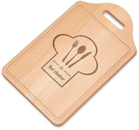 Maverton Schneidebrett mit Gravur - personalisiertes Küchenbrett aus Buchenholz - Küchenzubehör - rechteckiges Holzbrett mit Wunschmotiv für Frauen - Größe: 38x23 cm - lecker
