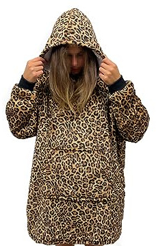 BIANCHERIAWEB Sweatshirt Plaid Decke Retro Lammfell mit Tasche Sherpa Winter Warm Leopard