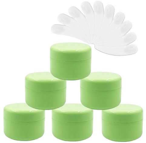 Lot de 5 pots matière plastique vides de 50 g avec mini spatules (vert)
