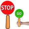 Panneau stop and go double face – 16 x 30 cm – Pagaie de circulation avec poignée pour enseigner la sécurité routière – Panneau Stop Go avec poignée croisée – Panneau d'arrêt de garde
