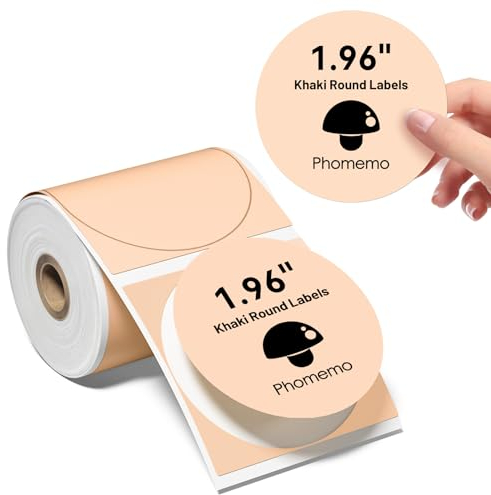 Phomemo Runde Farbig selbstklebende Etiketten 1.97*1.97(50x50mm), Thermo-Etikettenpapier für Phomemo M110/M221/M200/M120/M220 Etikettendrucker 140 Etiketten pro Rolle (Khaki)