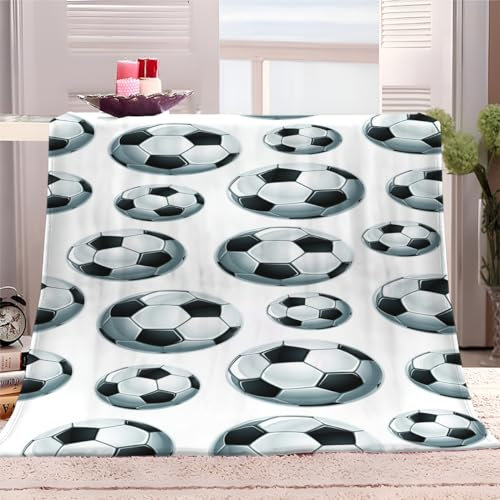 XCQHZYQ Kuscheldecke Sport Fußball Weiß 130x150 cm Wohndecke Flauschig Decke Weiche Sofadecke Mikrofaser Fleecedecke Warm Langlebig als Couchdecke Bettüberwurf