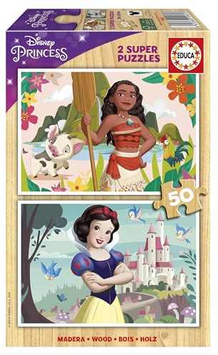 Educa - Set von 2 Kindern in Holz mit jeweils 50 Teilen | Disney Princess (Vaiana + Schneewittchen). Maßnahme: 28 x 20 cm. Empfohlen für Kinder ab 5 Jahre (19961)