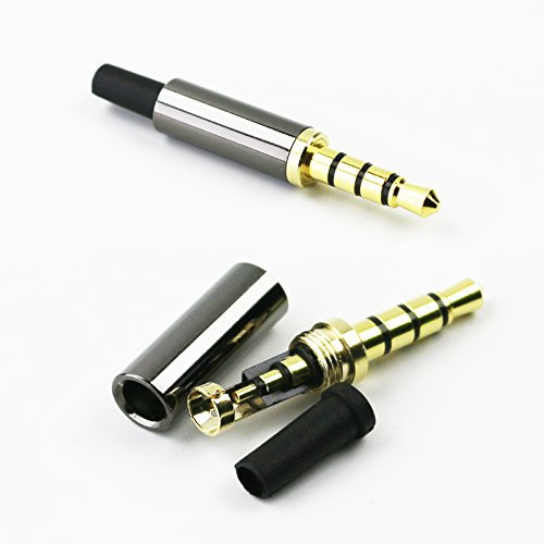 ABLET 2 Pack Gold 1/8 3.5mm 4 Pole TRRS Male Repair Headphone Jack Plug Metal Audio Soldering Headset Connector Black