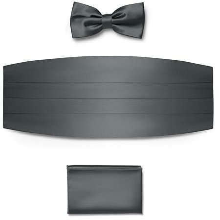 BRERA 67 Set Kummerbund Einstecktuch und Fliege Herren für Anzug aus Seide, dunkelgrau, größe L-XL | Fliege mit Einstecktuch Accessoires-Set für Smoking Herren | Gürtel für Abendkleid