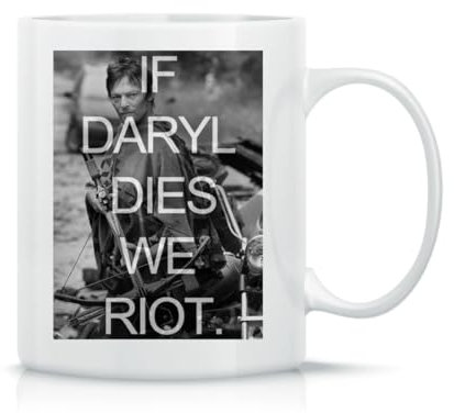 If Daryl Dies We Riot The Walking Dead Taza de Té y Café de Cerámica Clásica Blanca Negra y Rosa Mágica 330ml