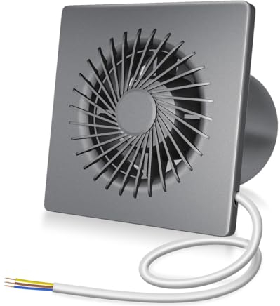 LeKaufen Badlüfter 100mm Schwarz WC Lüfter mit Rückstauklappe, Lüfter 100mm Abluftventilator Fenster Ventilator zur Entfeuchtung und Belüftung, 150 M³/Std. Keines Geräusch für Küchen Badezimmer Grau