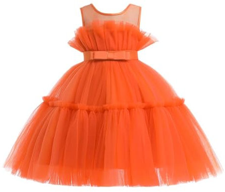Lito Angels Robe Demoiselle d'honneur Ceremonie Mariage pour Enfant Filles Taille 6-7 Ans, Orange (étiquette en Tissu 120)
