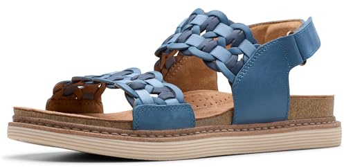 Clarks Women's Arwell Glide Sandal, Blue Combi Leather, 6.5