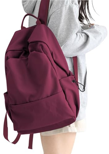 HYC00 Mochila escolar Bolsas de viaje causales para mujer Mochila para computadora portátil de 14 pulgadas Mochila para adolescentes Mochila resistente al agua para hombres universitarios,Vino Tinto