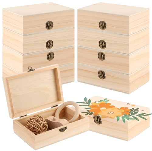 YAYODS 10 Stück Naturbelassene Kleine Holzkiste mit Deckel - 15 x 10 x 5 cm Holzbox mit Deckel und Schnappverschluss - Holzkiste Geschenk aus Kiefernholz - Aufbewahrungsbox zum Bemalen, DIY