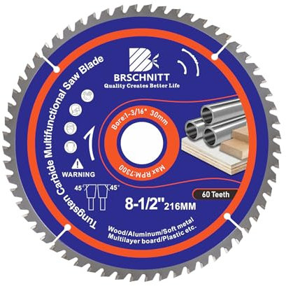 BRSCHNITT 60T Kreissägeblatt 216x30MM - Multi Sägeblatt für Holz, Metall & Alu kompatibel mit Tauchsäge & Kreissäge