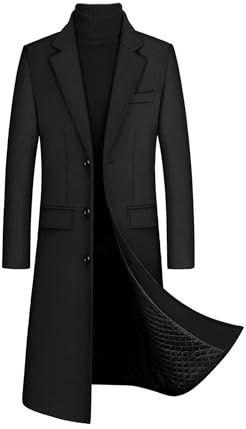 xxxiticat Men Winter Trench Coat Quilted Long Overcoat Wool Pea Coat BL-2XL