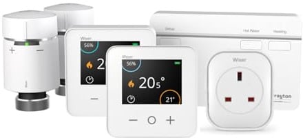Drayton Wiser Smart Thermostat Kit 3 with 2 TRVs & Smart Plug - Complete Heating & Hot Water Control - Compatible with Boilers, White