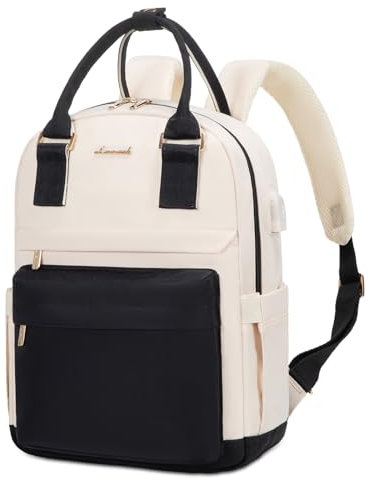 LOVEVOOK 13,3 Zoll Rucksack Damen Klein, Wasserdicht Cityrucksack Handtasche 2 in 1, Mini Tasche Daypack Backpack Women Elegant für Freizeit Schule Reisen Arbeit, Schwarz Beige