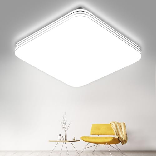 papasbox 24W LED Deckenleuchte Panel Lampe für Wohnzimmer Schlafzimmer Deckenlampe 6500K Kaltweiß Quadratisch Weiß 28 * 28cm