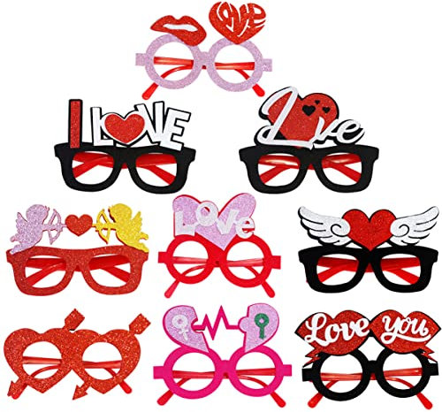 Cabilock 9-teiliges Set Valentinsbrille Martini Gläser Party Glaswaren Sonnenbrillen Coole Brille Valentinstag Junggesellenabschiedsbrille Lustige Brillen Frauen Herz Brille Plastik