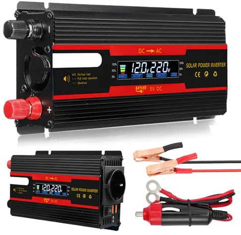Onduleur de tension DC 12 V/24 V vers AC 230 V Onde sinusoïdale modifiée solaire 700 W/2000 W avec prises UE, 2 adaptateurs USB pour voiture, camion, caravane, camping