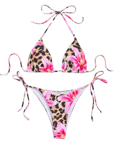 OURMENNA Damen-Bikini-Set mit Blumenmuster, Boho-Stil, geometrisch, Sommer-Badeanzug