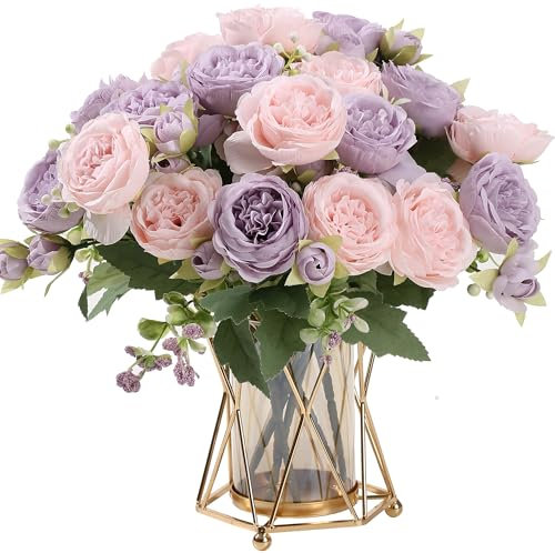 HNVNER 2 mazzi di peonie artificiali, bouquet di peonie in seta per la decorazione della casa, festa di nozze, rosa-viola