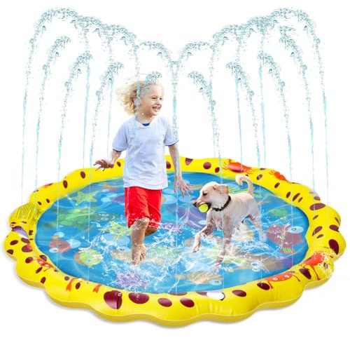 Dog Pool, Small Paddling Pool for Kids, Summer Garden Beach Foldable Outdoor Sprinkler Play Mat for Boy Girls Children Dog Splash Pool Water Toy (Yellow (100cm/39.4in))