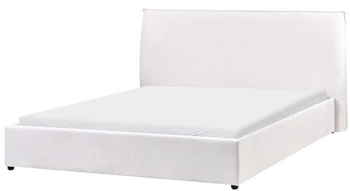 Beliani Modern Traditional Upholstered Bed EU King Size 5ft3 Soft Velvet Off-White Lavaur