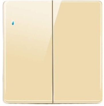 Interruptores de luz Interruptor de luz interior de restaurante de hotel de pared de vidrio templado dorado de 86 pulgadas, interruptor de llave de PC oculto de 10 A con luz indicadora LED(2 Gang 1 Wa