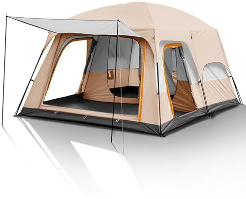 Tbest Großes Pop-up-Campingzelt, Regenfestes Zelt, Outdoor-Zelt Aus Oxford-Stoff, für 8 Bis 12 Personen Zum Wandern Mit Sonnen (Khaki)
