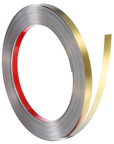 QUARKZMAN Metallband Selbstklebend, 0.3 * 10mm*10m Zierleisten Gold | Wandleiste aus Edelstahl zum Abziehen und Aufkleben für Kamin, Spiegelrahmen, Möbel & Heimdekoration Gebürstetes, 1 Stück