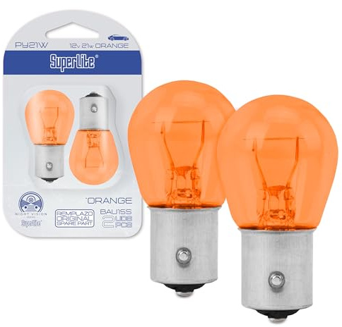 Superlite 2er-Set Halogen-Zusatzglühbirnen PY21W 12 V, orange. Für Blinker der Night Vision-Serie. E1-Zulassung R37/03 sowie RoHS- und CE-Zertifizierung