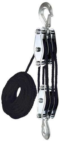 Flaschenzug Mit Seilbremse Seilratsche Flaschenzug Mit 15m Nylon Seilbremse 2200 Pfund Arbeitslastblock Hubkraftverhältnis 6:1 Manuelle Hubseile Arbeitssparender Anheben Für Baustellen Transport