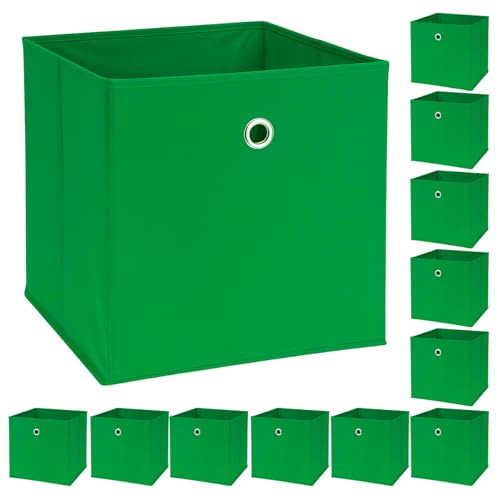 Murago 12er Set Faltbox ca. 30x30x30 cm - Grün - Würfel Aufbewahrungsbox faltbar Aufbewahrungskörbe Dekoration Korb Boxen Wohnzimmer Stoff für Kleidung Büro Klappbox Schlafzimmer Weihnachten
