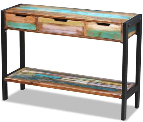 HETFTJN Vintage Sideboard 110x35x78 cm Altholz Massiv mit 3 Schubladen für Flur Wohnzimmer Küche Industrial Retro Buffetschrank