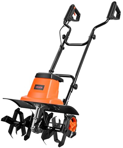 VEVOR Motoazada Eléctrica con Ruedas 1500 W, Ancho de Trabajo de 45 cm, 4 Profundidades Ajustables de Cultivar, Mango Plegable, Interruptor de Seguridad, Cobre, Motocultor para Jardín Huerto Césped