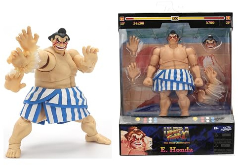 Jada Toys Street Fighter Figur E. Honda (16 cm) - bewegliche Sammel- und Actionfigur aus Street Fighter 2: The Final Challengers, mit alternativem Kopf, Händen und Zubehör, ab 13 Jahre