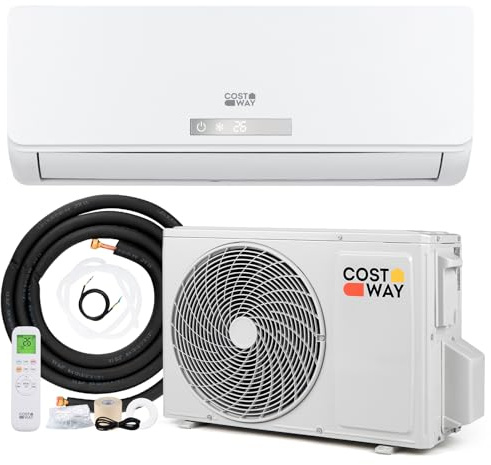 COSTWAY 9000 BTU Air Conditioner Wall Split, 5 In 1 Air Cooler Heater Dehumidifier Air Purifier Fan with Heat Pump & Remote Control, A++ Efficiency, Inverter, Installation Kit Included