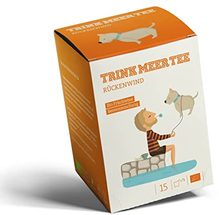 Trink Meer Tee RÜCKENWIND - Bio Früchtetee | Naturbelassener Biotee Beerenmischung | mit Sanddornbeeren, Aroniabeeren und Hibiskusblüten | Biotee in handgenähten Teebeuteln I 15 x 4g = 60g