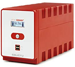 Salicru SPS Soho+ SAI Line-Interactive 1600 VA con Doble Cargador USB - Fuente de Alimentación Continua (UPS) (1600 VA, 960 W, 162 V, 290 V, 50/60, C13 acoplador), Rojo/Blanco