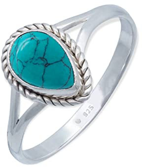 mantraroma Damen Ring Silber mit Stein Türkis Edelstein türkis dezent, verspielt (MRG-113-15-(52))