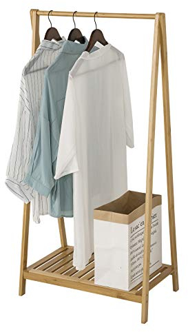 eSituro Kleiderständer aus Bambus, Garderobenständer mit Ablage, freistehende Garderobe mit Kleiderstange, für Eingangsbereich Schlafzimmer Flur, Natur