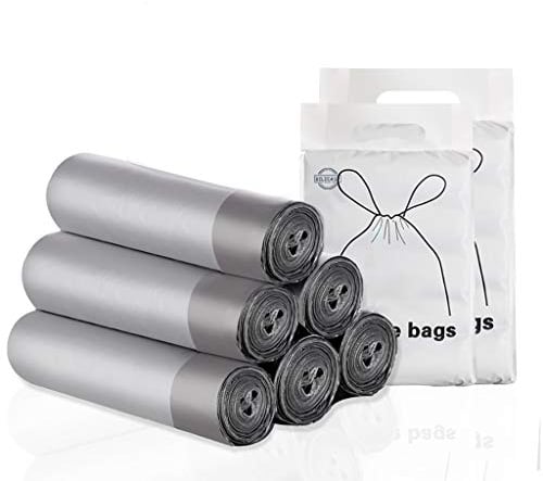Bilieasy 5 rollos de 45 x 50 cm, 75 bolsas de basura de 10 a 15 L, bolsas de basura con cordón, bolsas de basura grandes, fuertes, sin perfume, universales, bolsas de basura para cocina